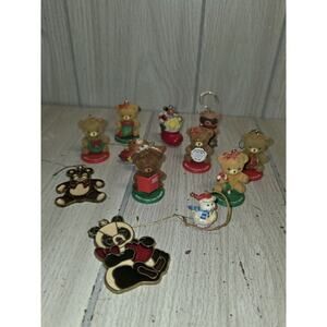 Vtg 80s Enesco Flocked Teddy Bear Ornaments Grandma Grandpa Mom Dad Brother Sis